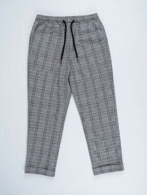 Open Edit Gray Plaid Pull On Ankle Pants Size Small Drawstring Career Casual